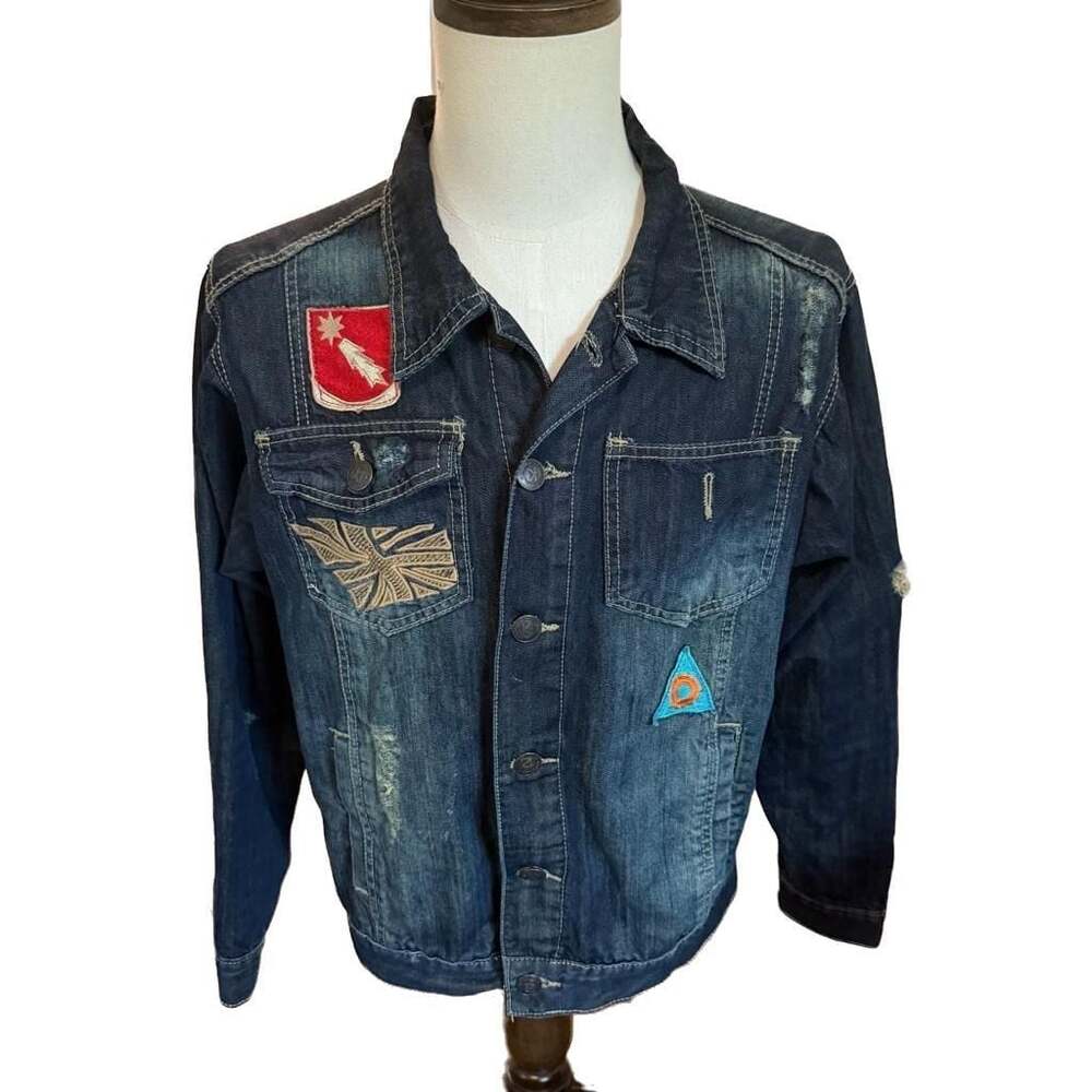 Smoke Rise Ride 2 Live Distressed Patchwork Denim Jacket